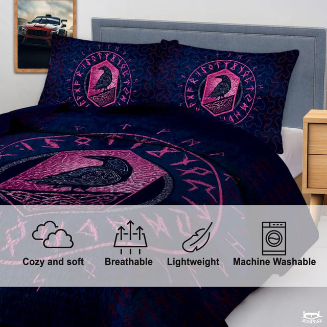 Norse Mythology Raven Centered Within Runic Circle Comforter