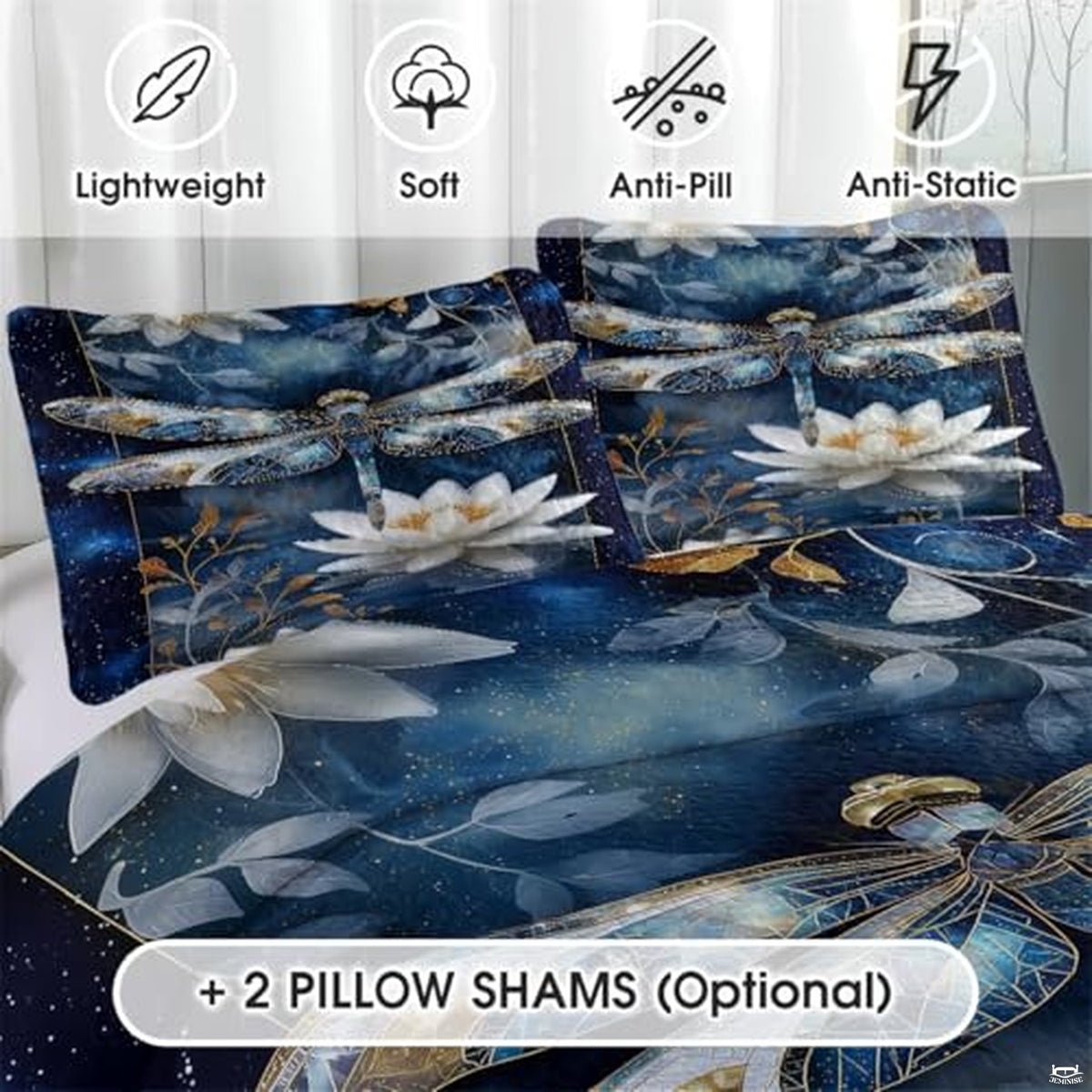 Personalized Dragonfly Patchwork Pattern Quilt Set, Animal Style, Dragonfly Quilt Set Bedspread, Custom Nature Autumn Quilt Bedset, Cotton Bedding for Bedroom Girl Room (Water Lily Dragonfly Midnight)