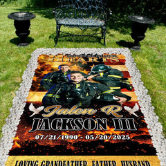 Close up view of firefighter graphic detailing print sharpness and vivid color reproduction