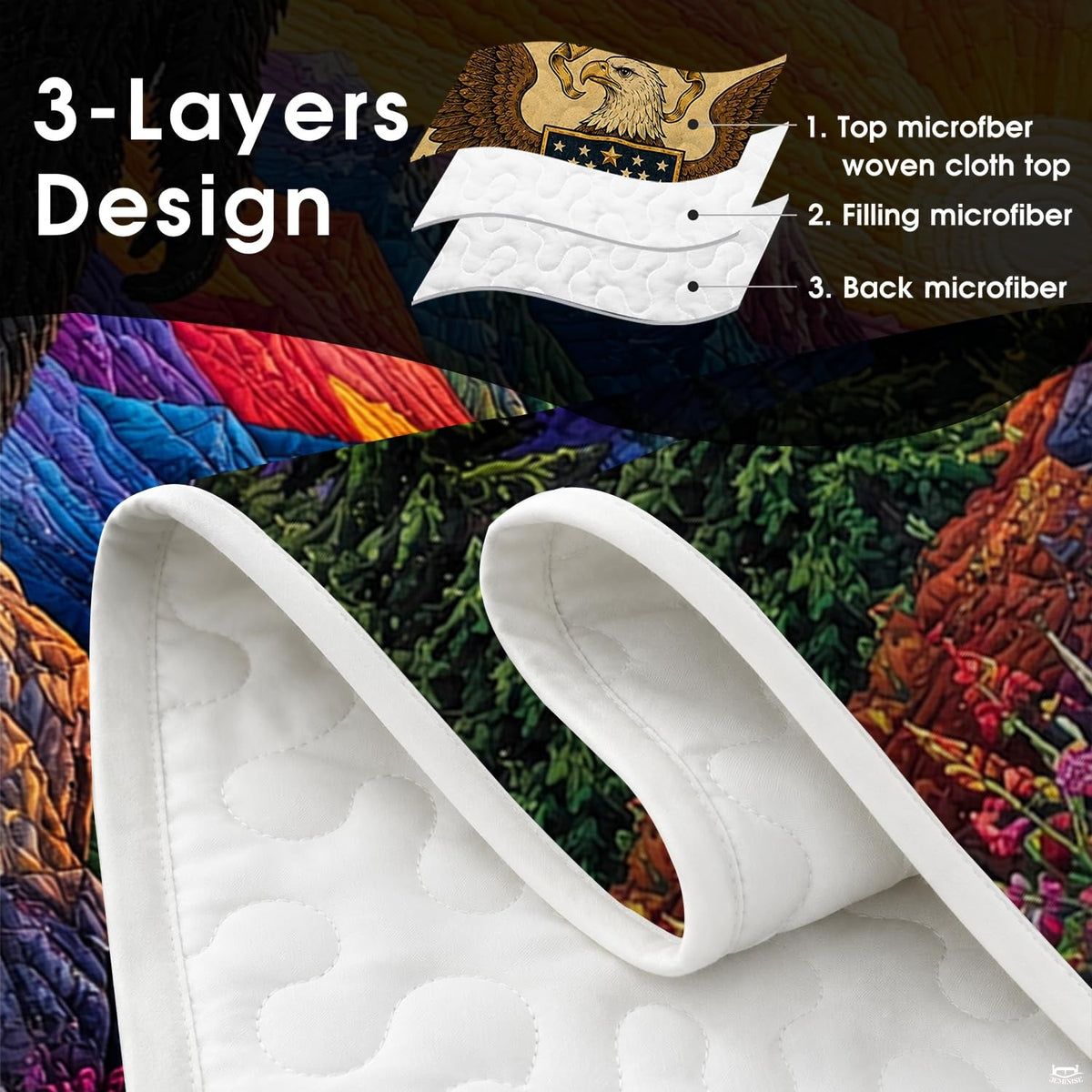 Top-down view of the panoramic rainbow mountain valley and sunrise landscape bedding set