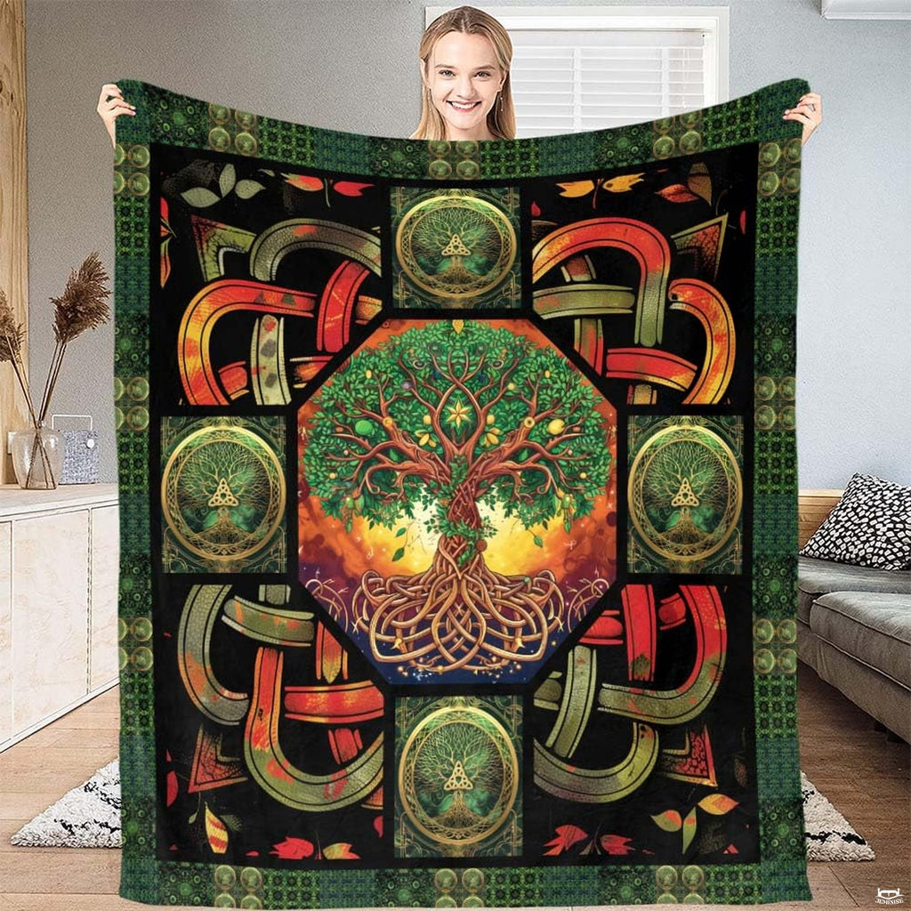 Celtic Tree of Life bedding set with intricate knotwork medallion and mystical amber glow.