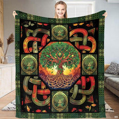 Celtic Tree of Life bedding set with intricate knotwork medallion and mystical amber glow.