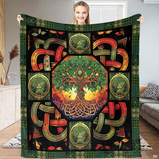 Celtic Tree of Life bedding set with intricate knotwork medallion and mystical amber glow.