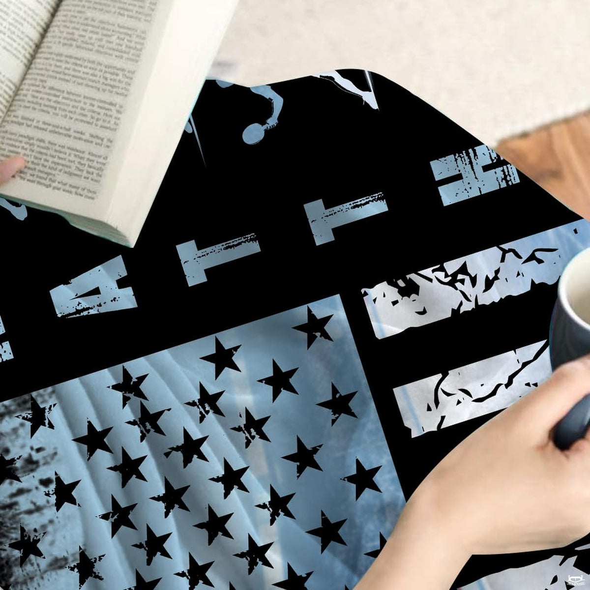 Patriotic pickleball flag throw blanket view 8 highlighting court player graphics and sports room decor