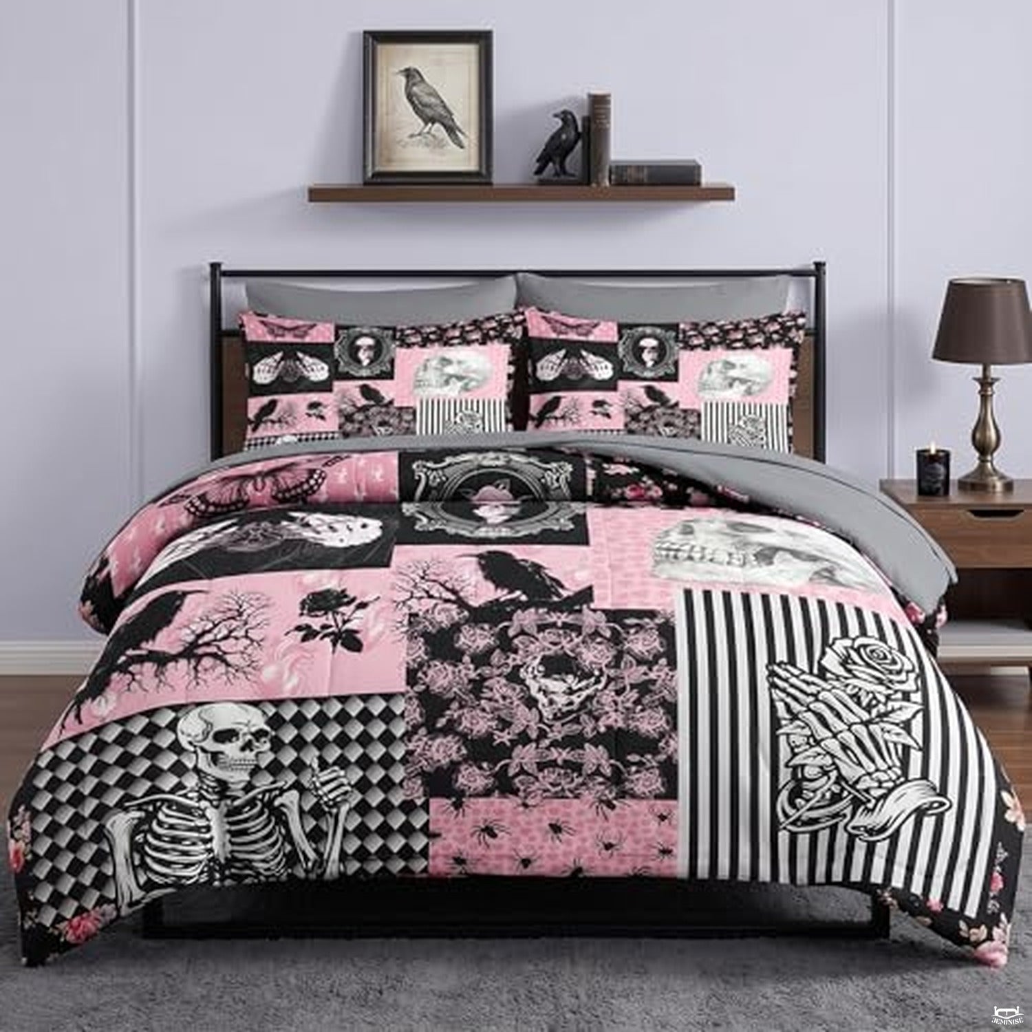 Pamnest Twin Halloween Comforter Set with Sheets, 5 Pieces Pink Bedding