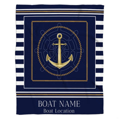 Overhead view displaying navy and white horizontal sailor stripe border artwork.
