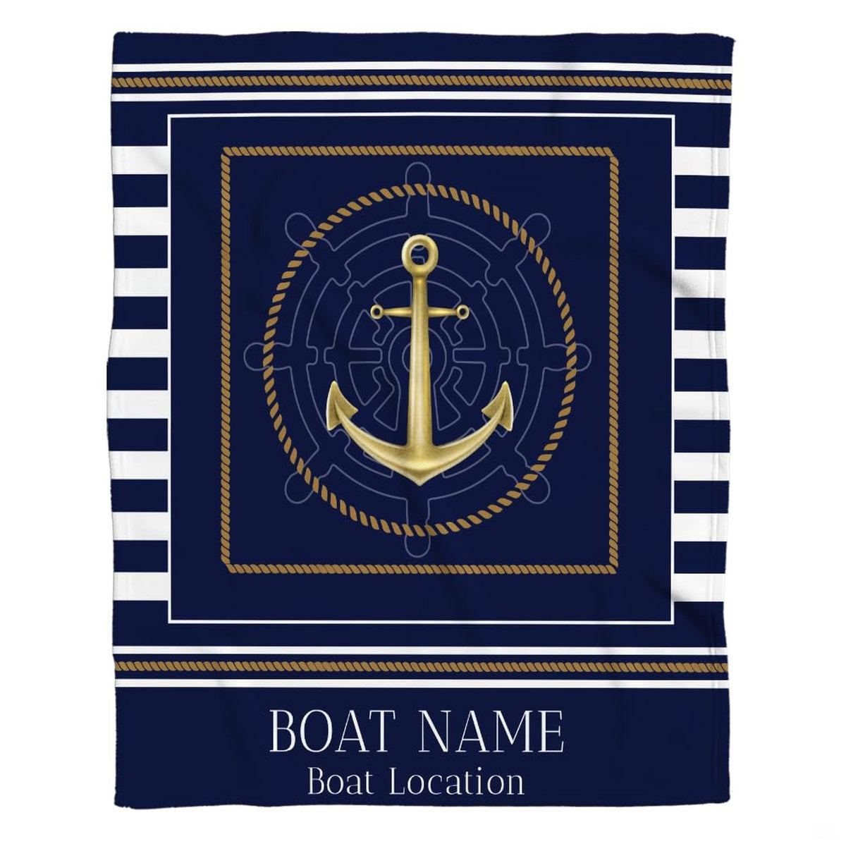 Overhead view displaying navy and white horizontal sailor stripe border artwork.