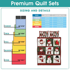 High-angle view of snowman bedding set highlighting balanced geometric patchwork panels across the bed.