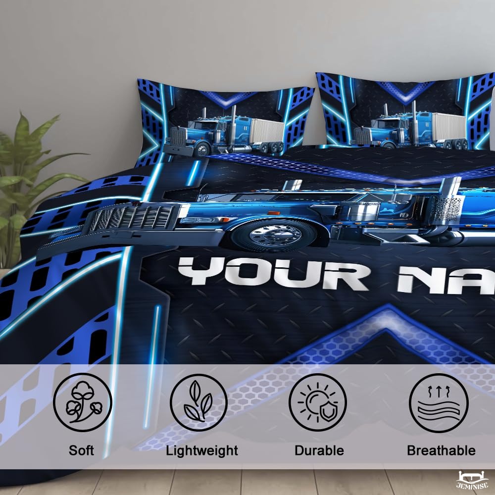 Custom Transportation Semi Truck on Geometric Background Comforter