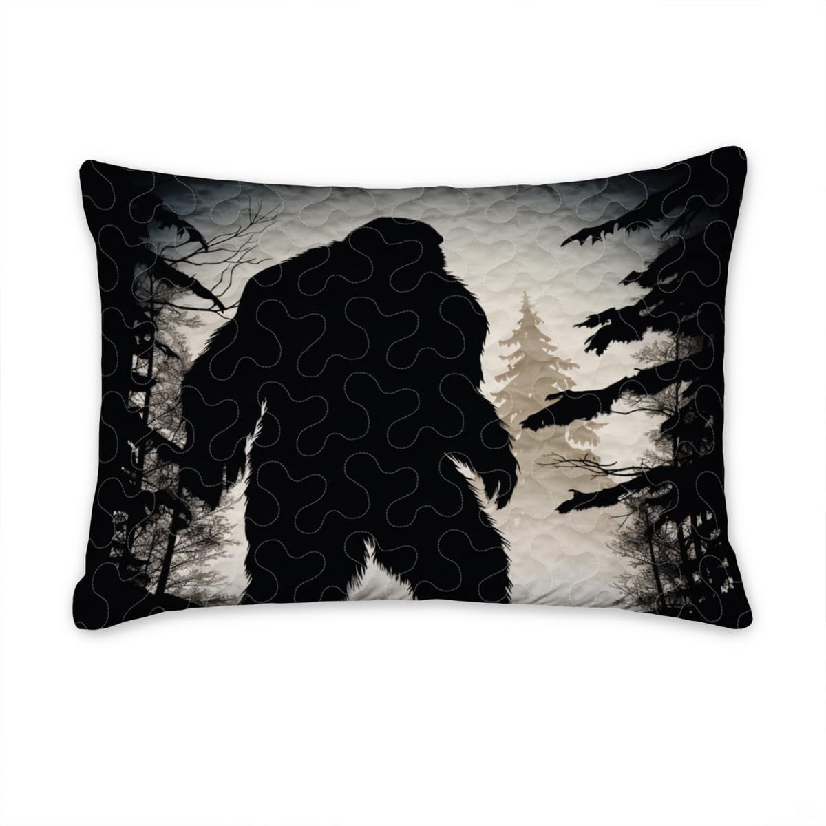 Matching pillowcase detail for woodland bedding set featuring coordinating vintage cream Bigfoot artwork