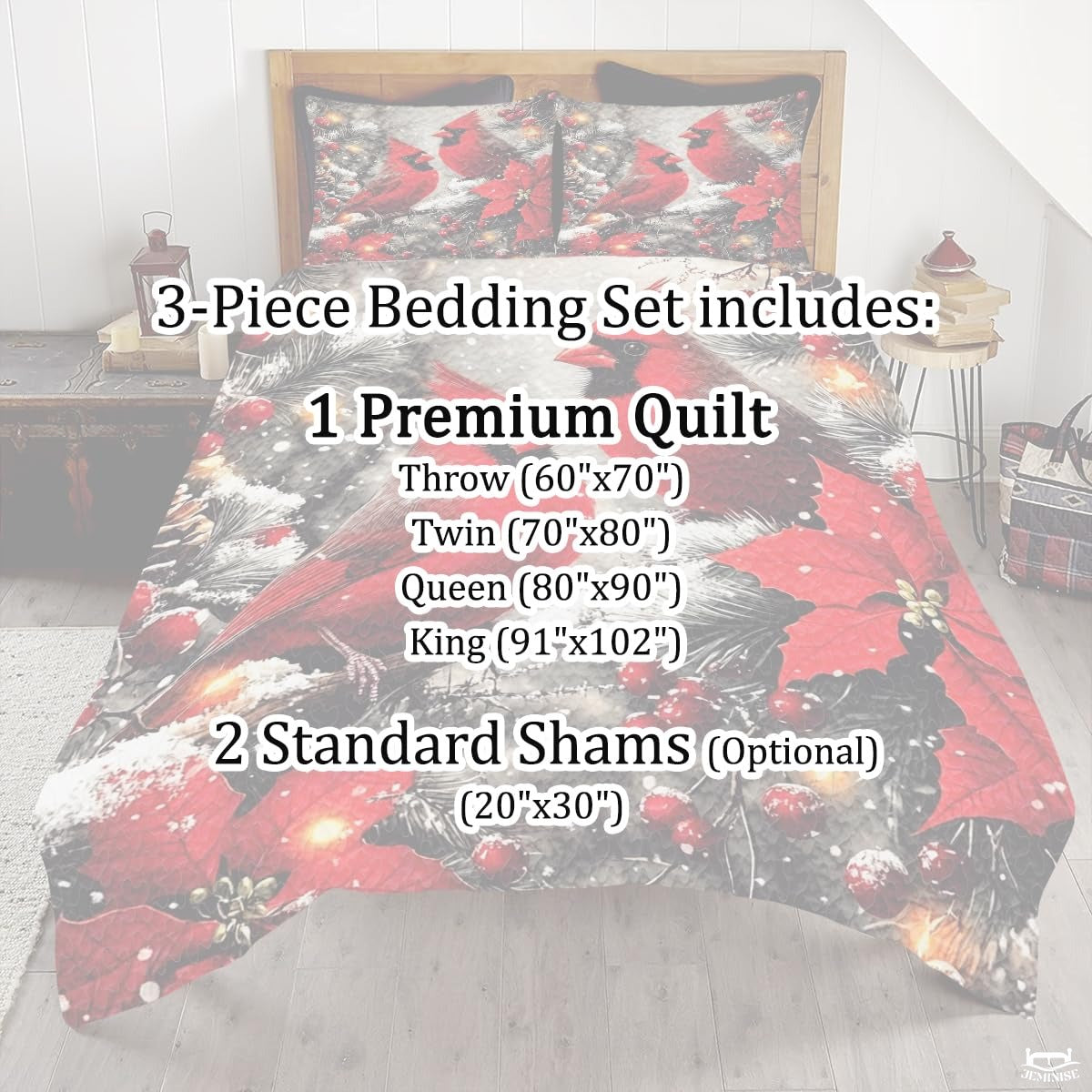 Christmas Cardinals on Snowy Branches Patchwork Winter Quilt