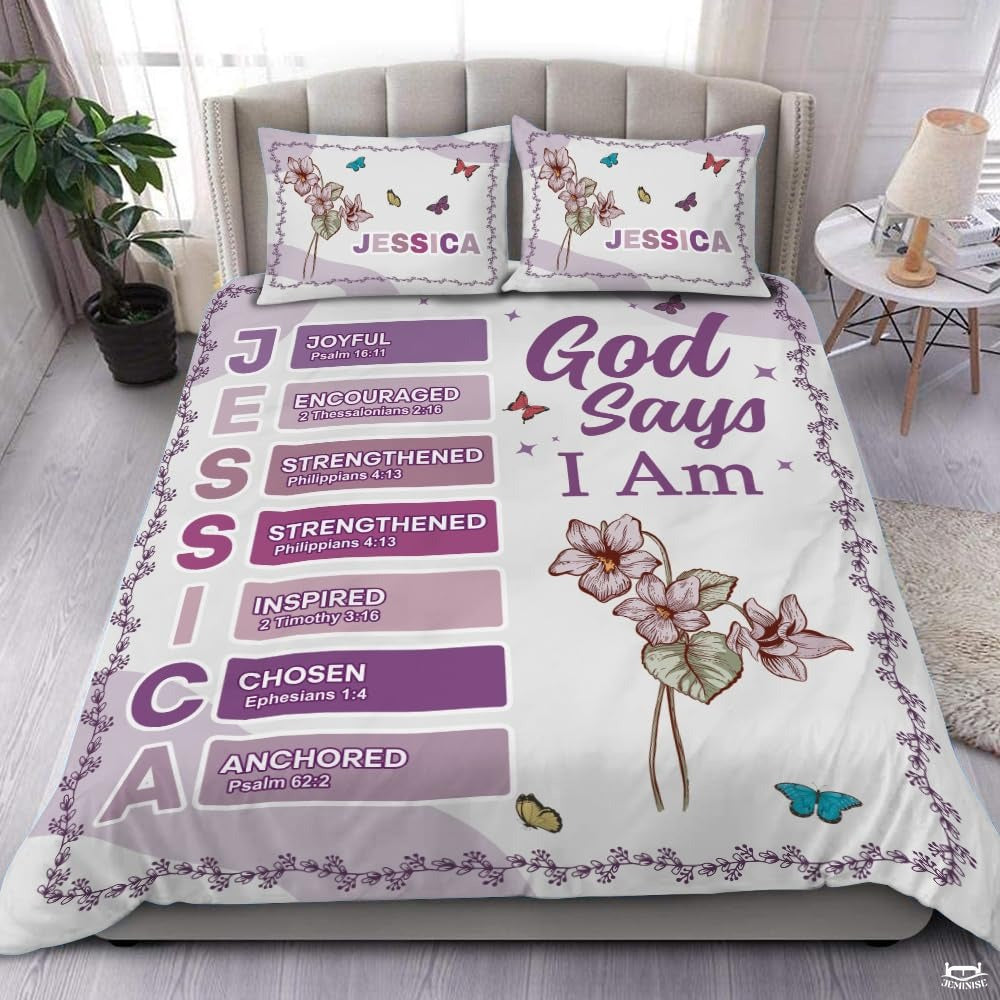 Christian Bedding Set – Inspirational Bible Verse Comforter – Religious Bedding for Women, Faith Gift for Mom, Daughter, Sister, Birthday & Religious Gifts (God Says I am #1)