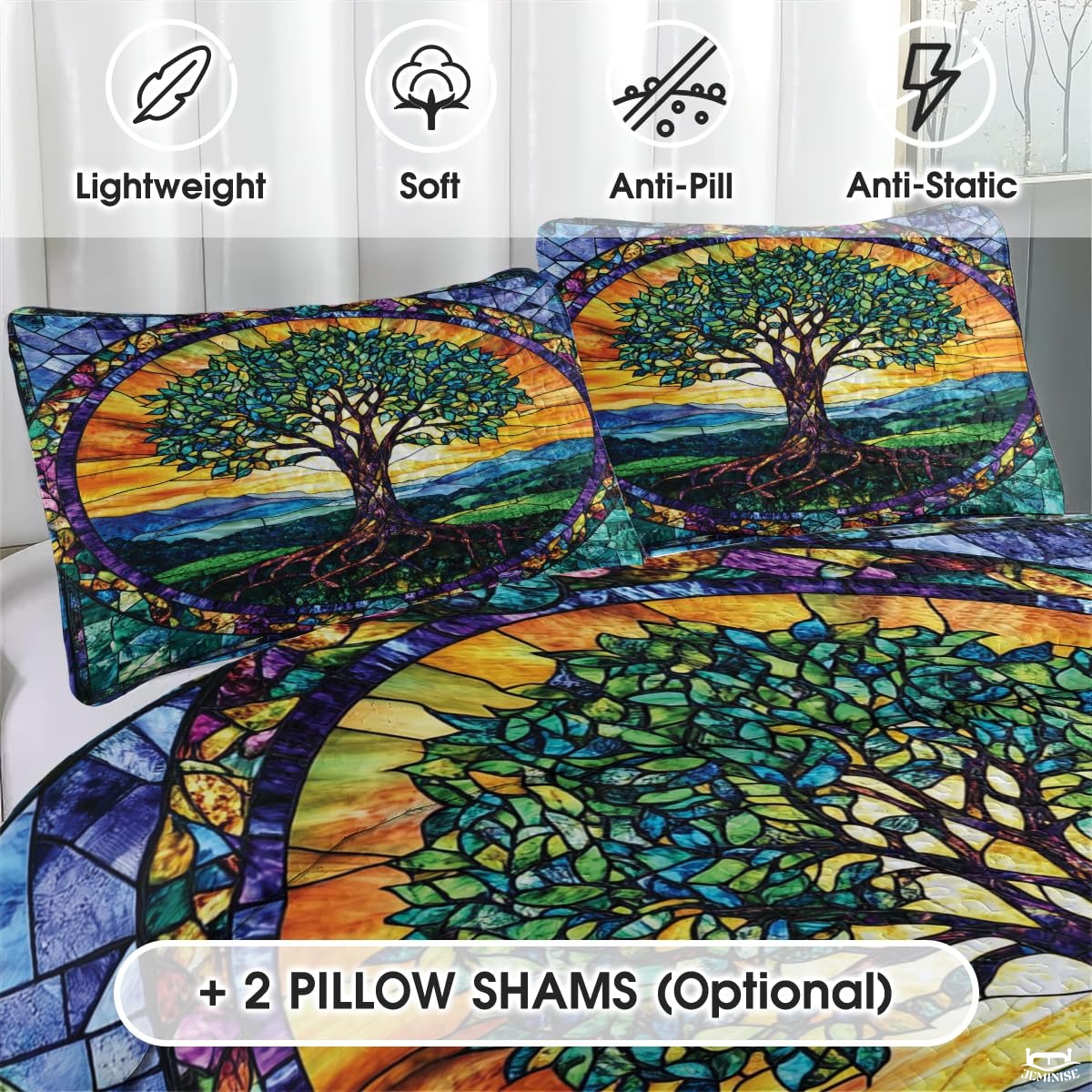Nature Tree of Life Quilt Set with Stained Glass Pattern And Bedroom
