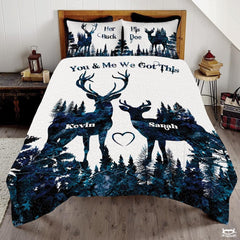 Personalized Deer Silhouettes Facing Each Other Comforter with Buck