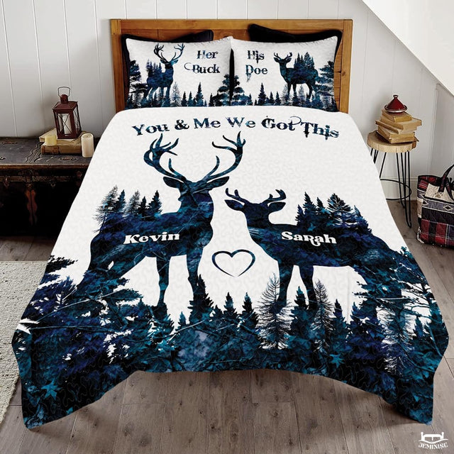 Personalized Deer Silhouettes Facing Each Other Comforter with Buck