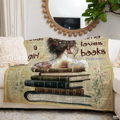 Personalized Books in Bun Girl Reading on Antique Books Throw Blanket