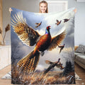 Flushing pheasants autumn meadow throw blanket featuring rooster pheasant in flight over frosted fields
