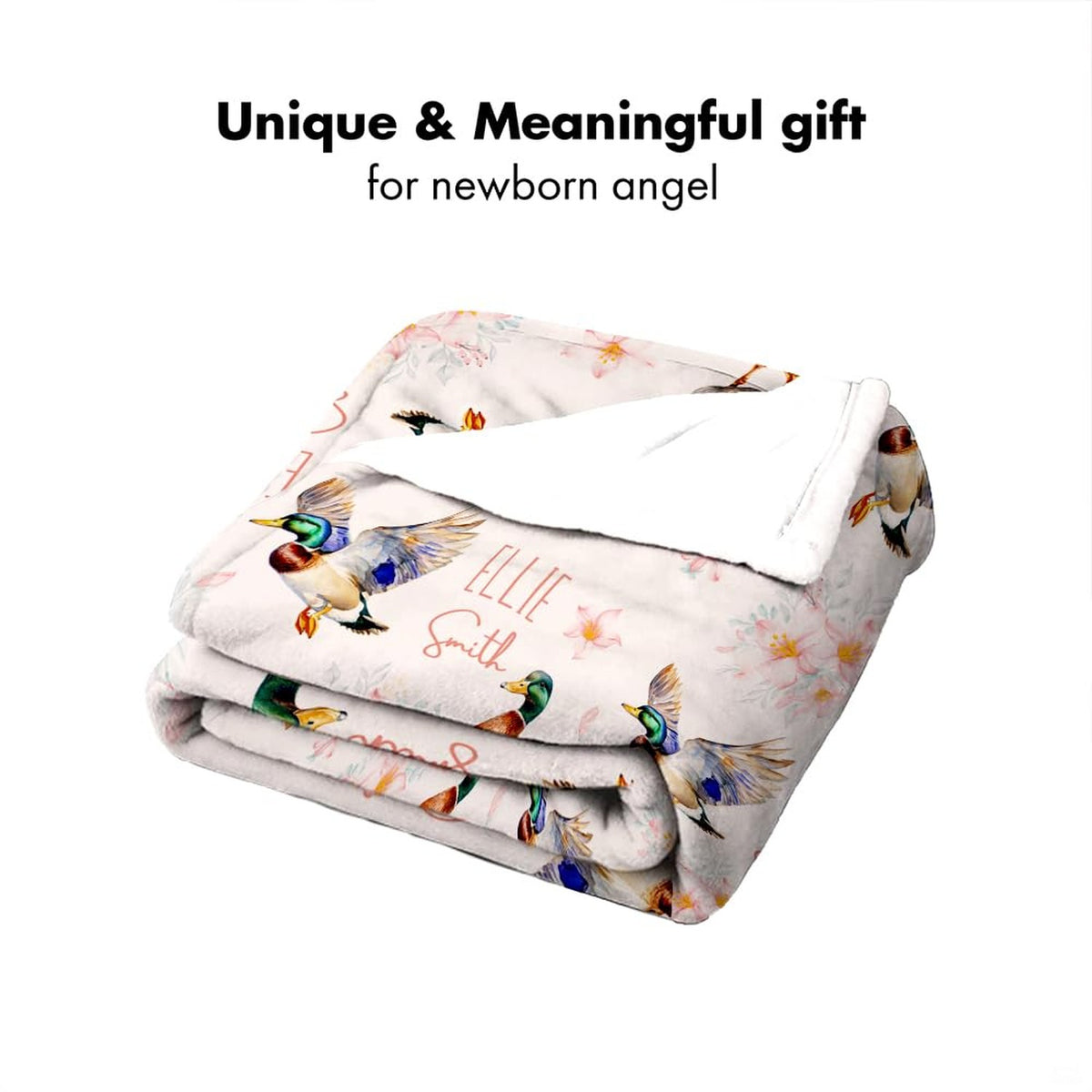 Mallard ducks pastel floral pattern throw blanket view 7 detailing watercolor drakes and flowers