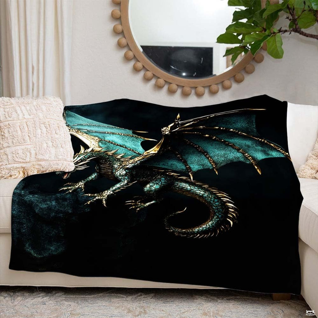 Size options chart for the teal dragon throw blanket illustrating available measurement choices.