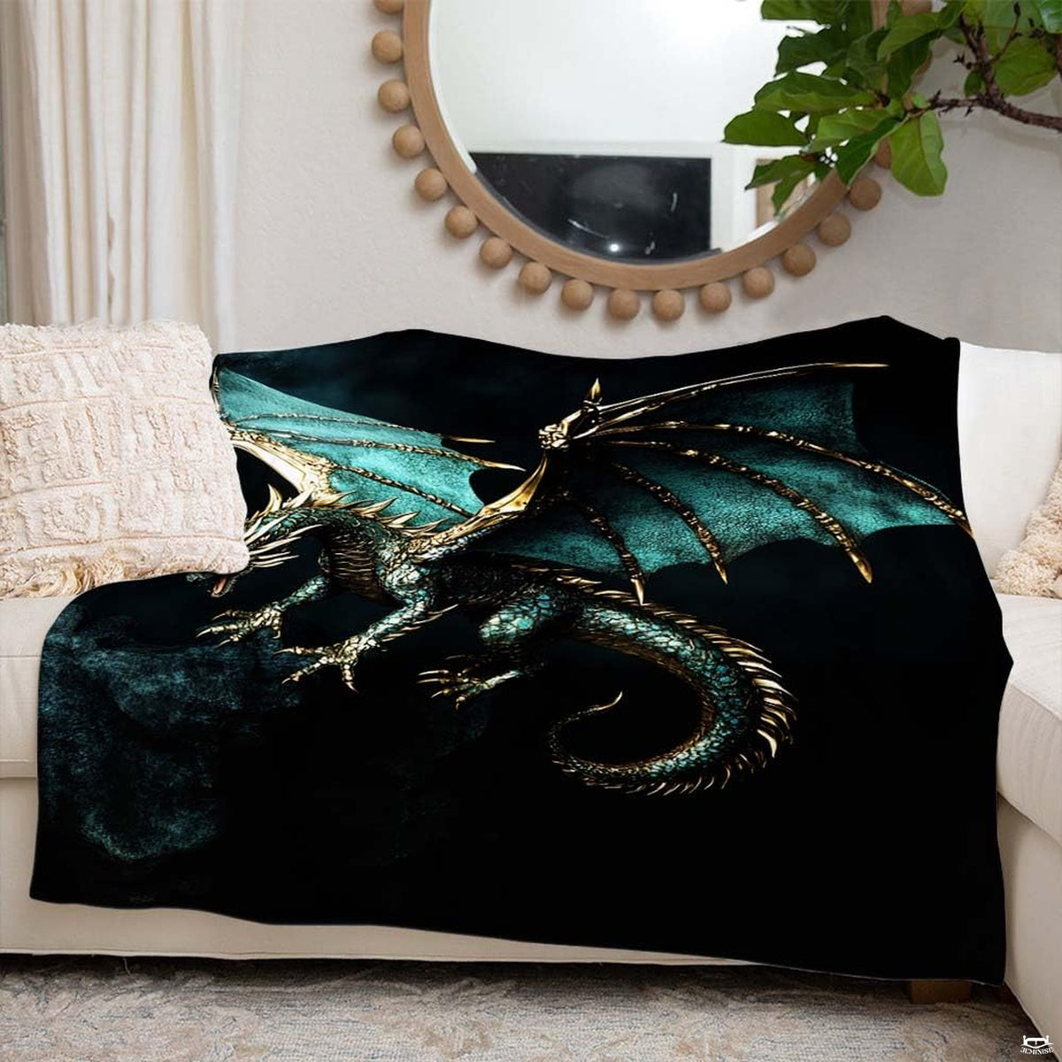 Size options chart for the teal dragon throw blanket illustrating available measurement choices.