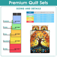 Personalized Autumn Tree of Life Birds & Flowers Quilt Sets
