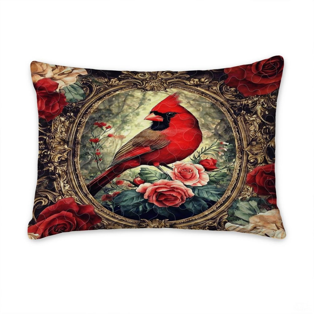 Floral Nature Cardinal Within Ornate Oval Frame Patchwork Winter Quilt