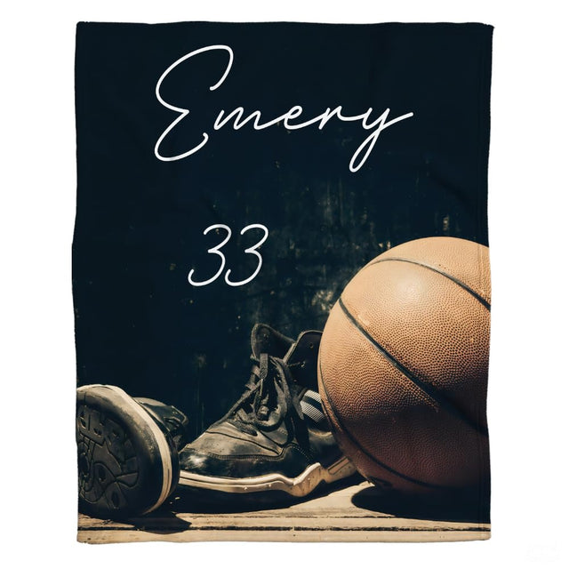 Personalized Basketball Next To Athletic Shoes Blanket with Name and Number