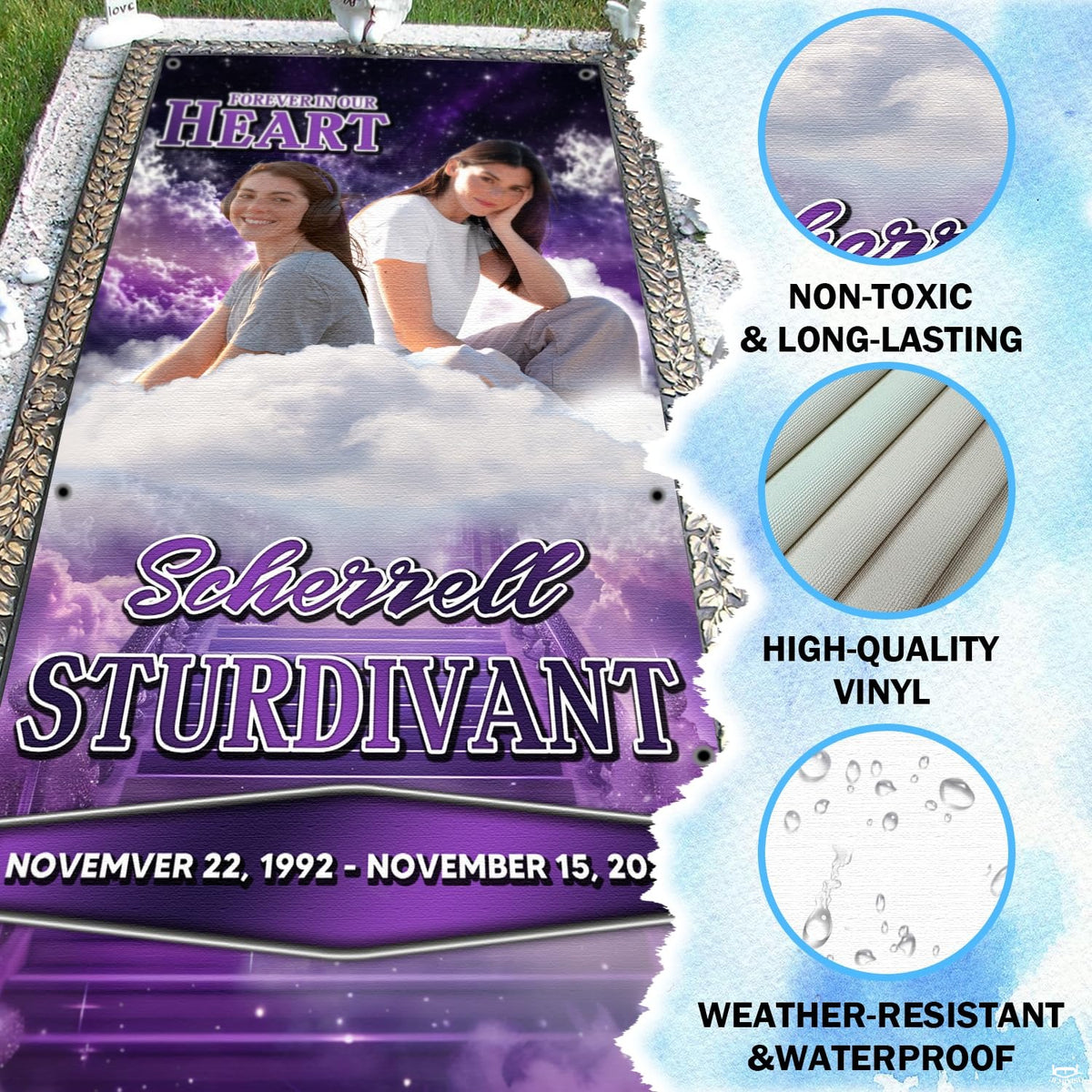 Folded memorial throw blanket displaying the personal portrait and purple starry clouds