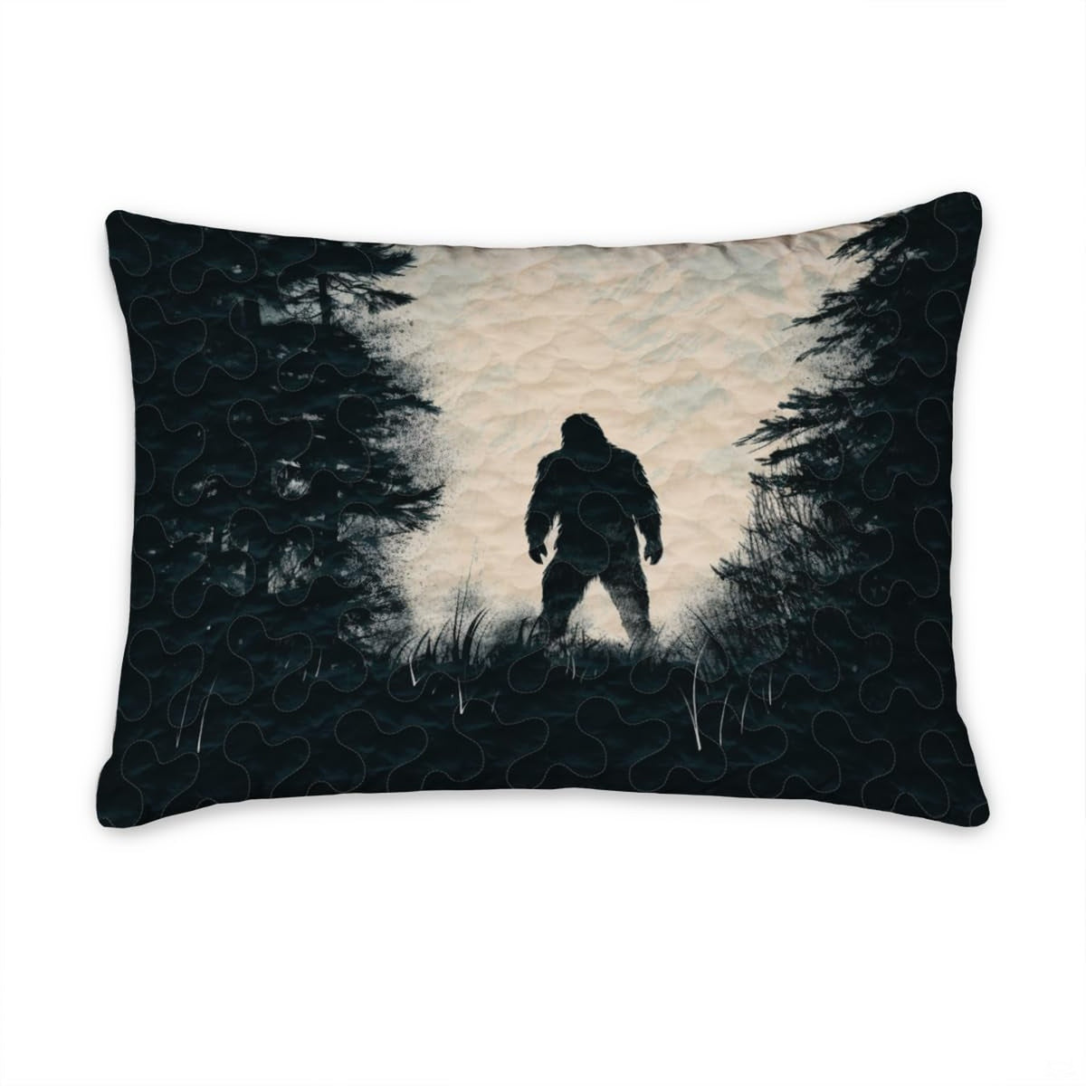 Matching pillowcase detail for woodland bedding set featuring coordinating sage pine Bigfoot motifs