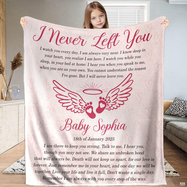 I never left you memorial angel wings blanket front display