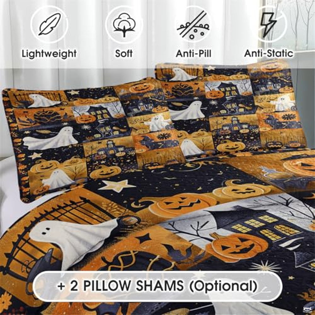 Witch Throw Quilt Set – Vintage Gothic Style Fall Bedspread for Autumn Bedroom Decor, Halloween Witch Bedding with Magical Patchwork Pattern, Soft Lightweight Quilt, Twin, Full, Queen Sizes (Color 12)