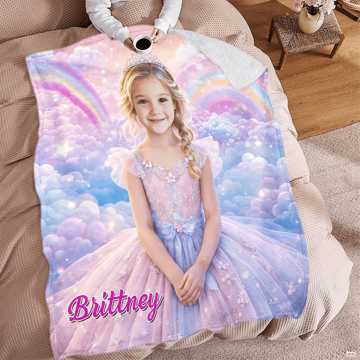 Detail view of neat hemmed edge and vibrant color print on princess blanket.