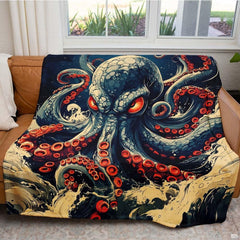 Kraken giant octopus ocean waves throw blanket view 5 detailing tentacles and waves