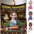 Personalized Seasonal Bookworms Sophia Reading Girl Throw Blanket