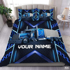 Custom Transportation Semi Truck on Geometric Background Comforter