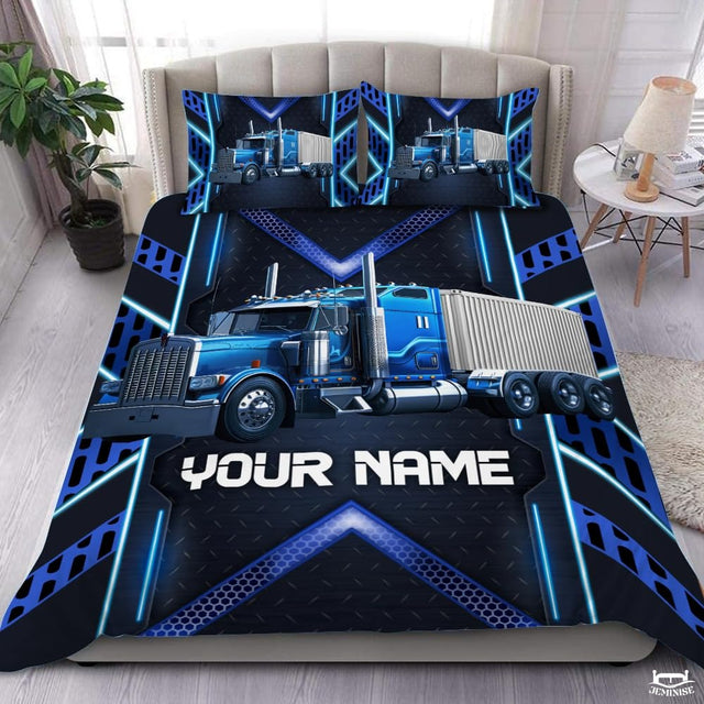 Custom Transportation Semi Truck on Geometric Background Comforter