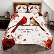 Cardinals Perched on Branch with Roses Patchwork Winter Quilt
