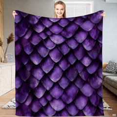 Royal purple and violet dragon scale bedding artwork featuring layered scutes with thematic accent metallic highlights.