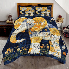Elephant Quilt Set, Animal Patchwork Printed Quilt Bedset, Patchwork Style Quilts Twin Full Queen Size Elephant Pattern Blanket Bedspread, Elephants Bed Set Bedding Gift