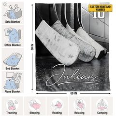 Sports athlete hockey throw blanket folded neatly on bedroom bench