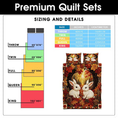 Bedroom decor arrangement showcasing an autumn forest bunny and golden leaves bedding set