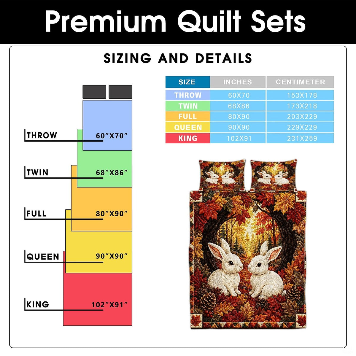 Bedroom decor arrangement showcasing an autumn forest bunny and golden leaves bedding set