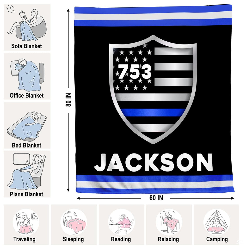 Law enforcement tribute flag blanket styled across contemporary bed