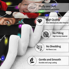 Playful family faces in Santa hats and glowing holiday bulbs on deep black background