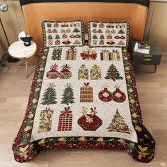 Full bedroom display of golden wheat snowman bedding styled with festive seasonal winter decor