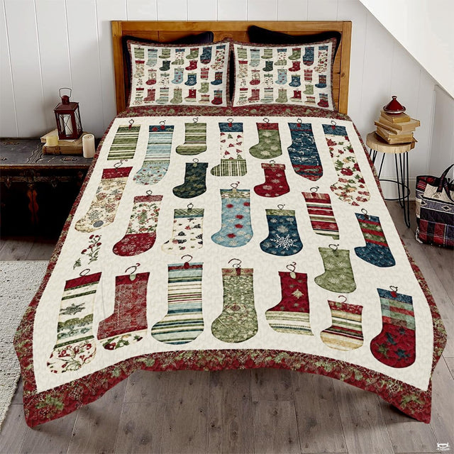 Seafoam sage snowman holiday winter bedding set displayed on a bed in a festive winter bedroom