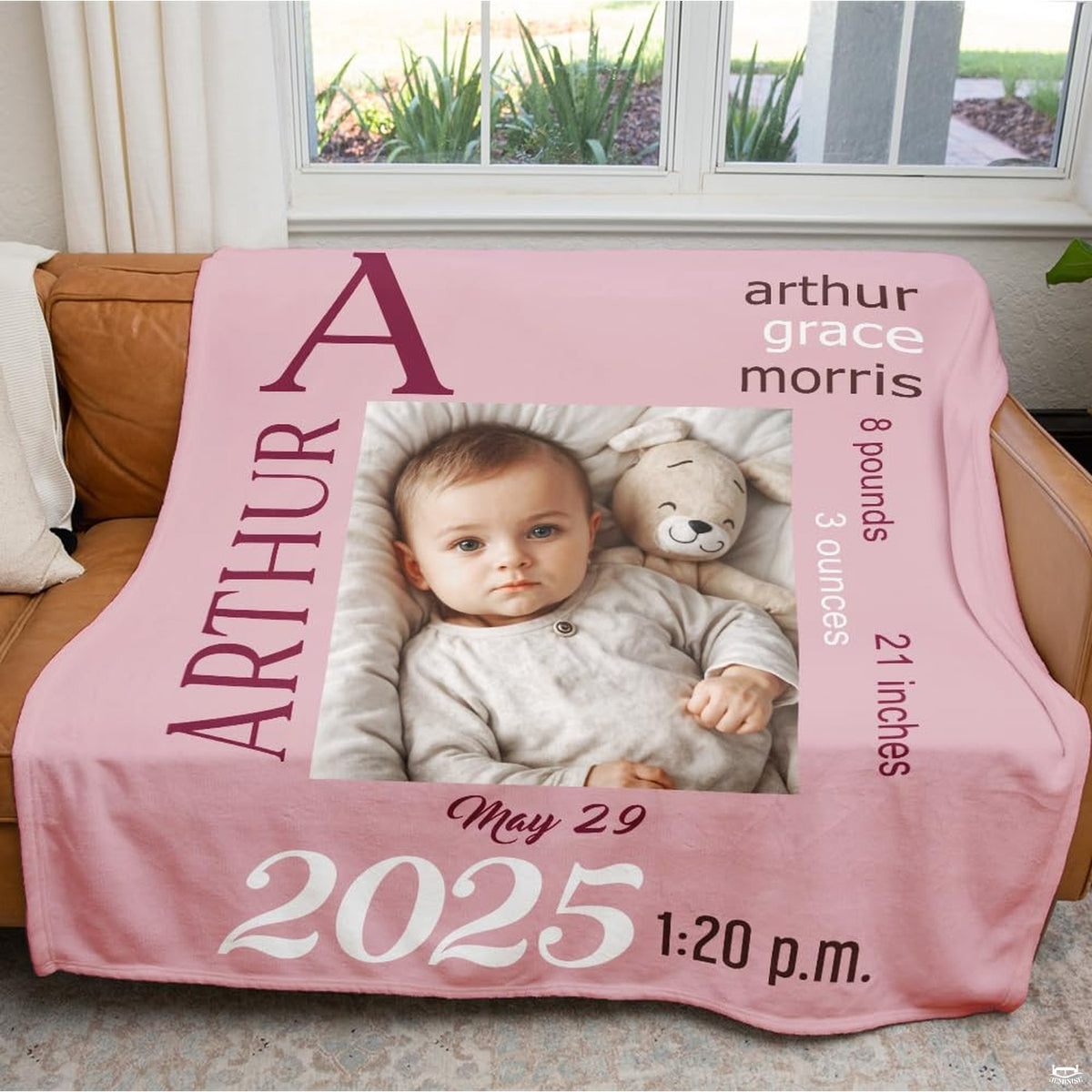 Artistic milestone frame layout surrounded by elegant serif details in deep burgundy tones.