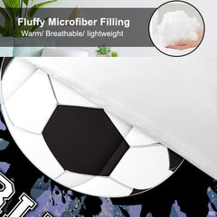 Matching pillow sham detail for soccer bedding set featuring player silhouettes and varsity numbers