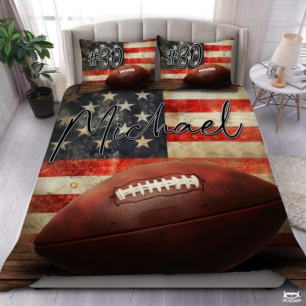 Custom American Football on Usa Flag Background Comforter