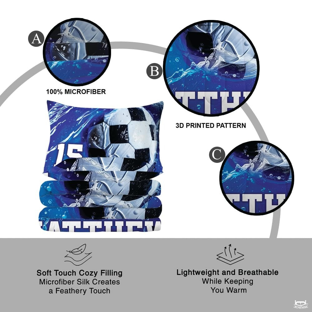 Custom Soccer Ball Water Splashes Comforter Set, Machine Washable